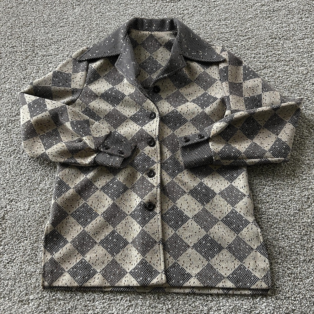 Vintage B. Kohn Jacket Womens 10 Beige Brown Argyle Knit Button Front Retro - Picture 1 of 6